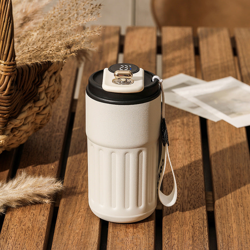 Smart Digital Thermal Coffee Mug – Portable Stainless Steel Insulated Water Bottle, 450ml Vacuum Flask, Keep Cold In-Car