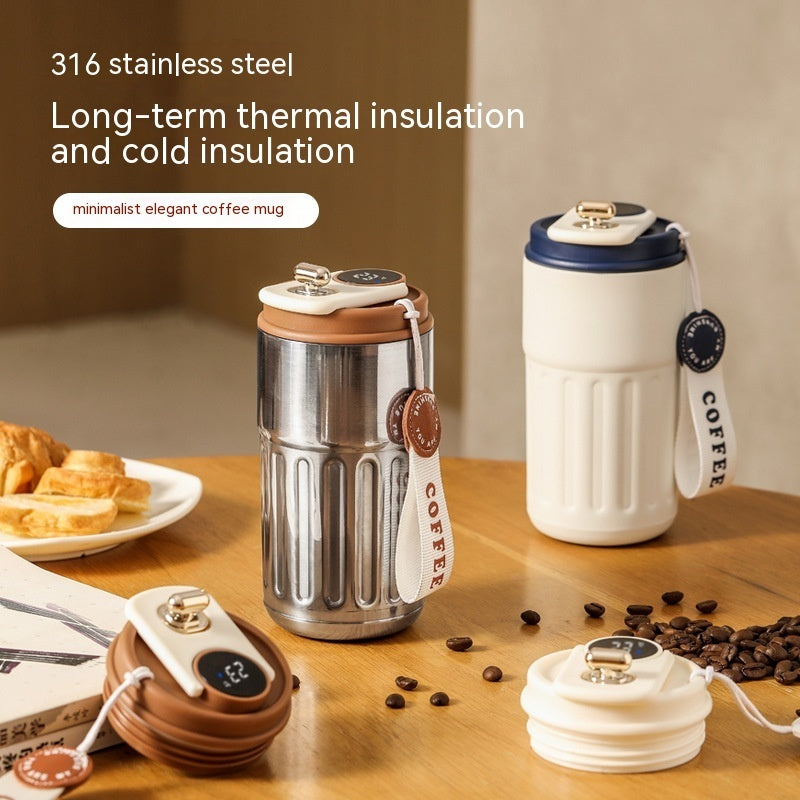 Smart Digital Thermal Coffee Mug – Portable Stainless Steel Insulated Water Bottle, 450ml Vacuum Flask, Keep Cold In-Car