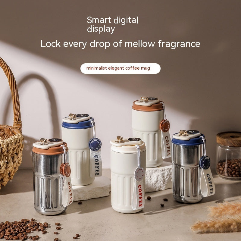 Smart Digital Thermal Coffee Mug – Portable Stainless Steel Insulated Water Bottle, 450ml Vacuum Flask, Keep Cold In-Car