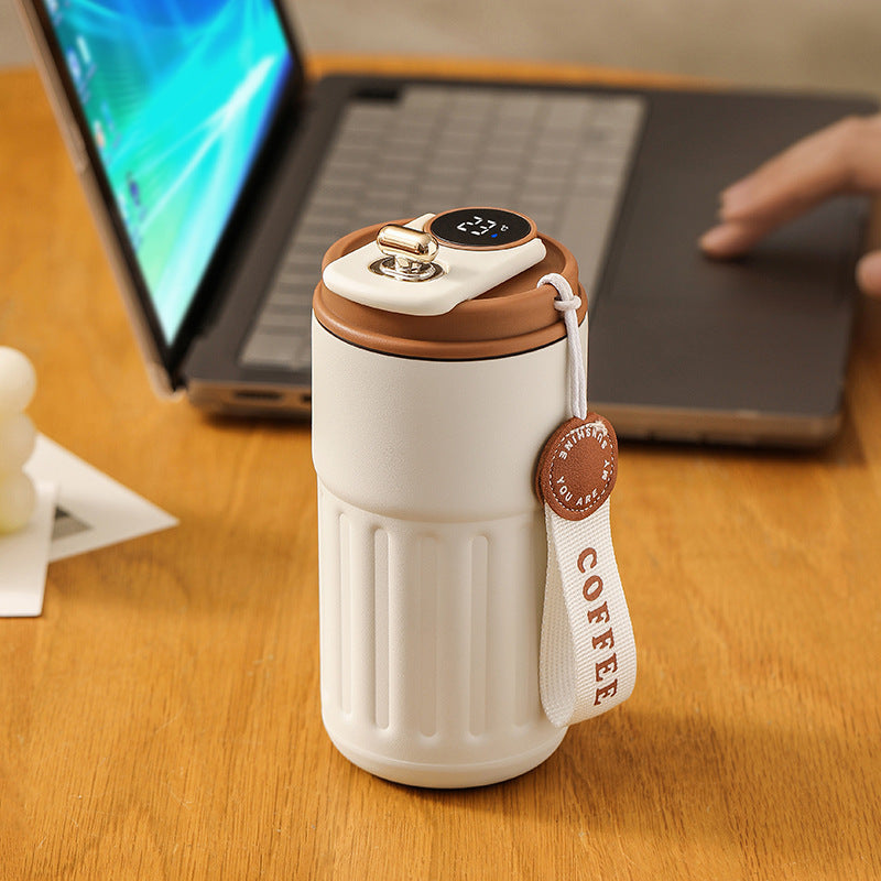 Smart Digital Thermal Coffee Mug – Portable Stainless Steel Insulated Water Bottle, 450ml Vacuum Flask, Keep Cold In-Car