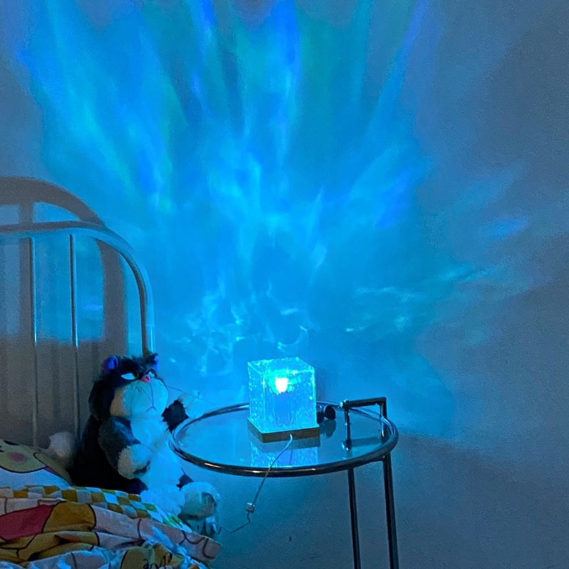 LED Water Ripple Night Light – USB Rotating Crystal Table Lamp, RGB Dimmable, 16 Color Ambient Decoration