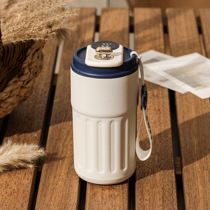 Smart Digital Thermal Coffee Mug – Portable Stainless Steel Insulated Water Bottle, 450ml Vacuum Flask, Keep Cold In-Car
