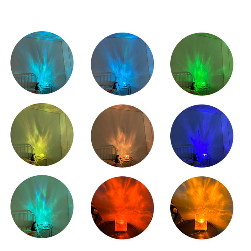 LED Water Ripple Night Light – USB Rotating Crystal Table Lamp, RGB Dimmable, 16 Color Ambient Decoration