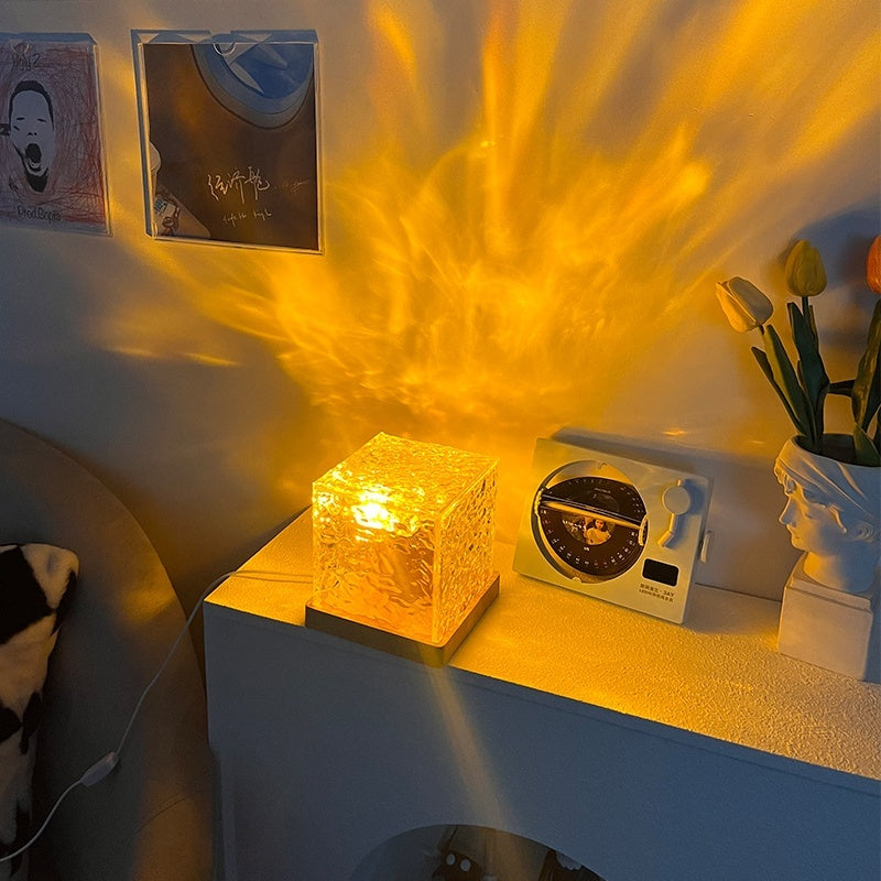 LED Water Ripple Night Light – USB Rotating Crystal Table Lamp, RGB Dimmable, 16 Color Ambient Decoration