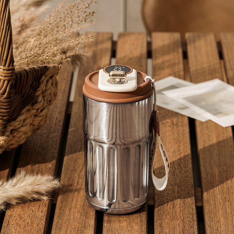 Smart Digital Thermal Coffee Mug – Portable Stainless Steel Insulated Water Bottle, 450ml Vacuum Flask, Keep Cold In-Car