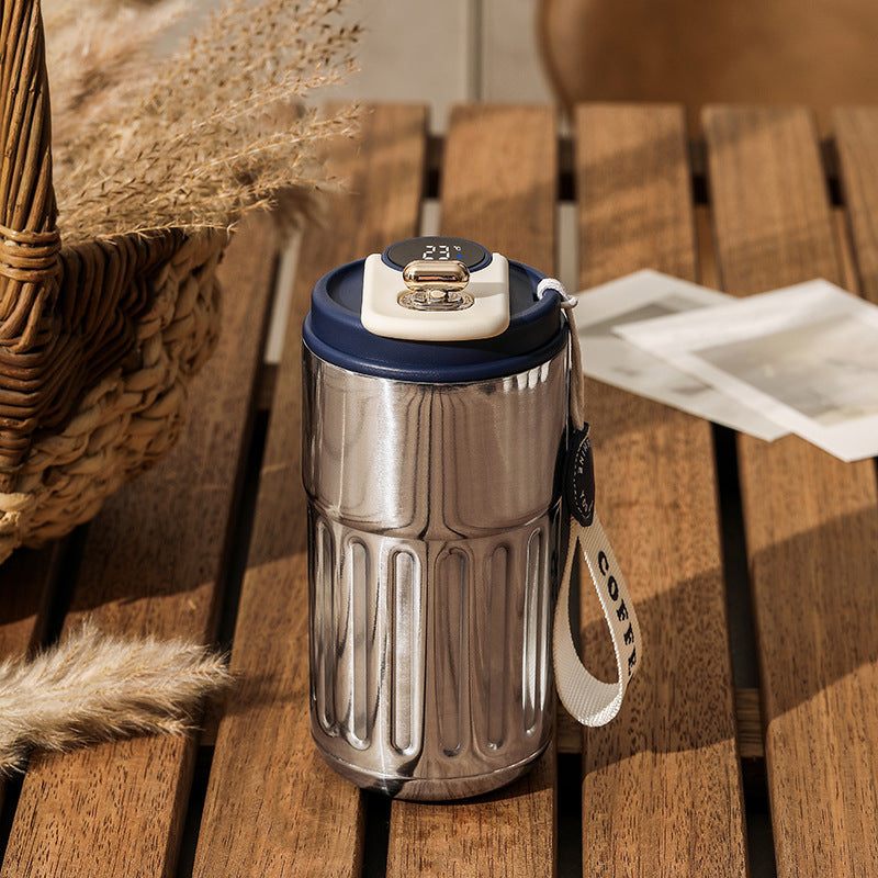 Smart Digital Thermal Coffee Mug – Portable Stainless Steel Insulated Water Bottle, 450ml Vacuum Flask, Keep Cold In-Car