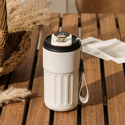 Smart Digital Thermal Coffee Mug – Portable Stainless Steel Insulated Water Bottle, 450ml Vacuum Flask, Keep Cold In-Car
