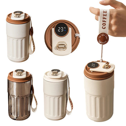 Smart Digital Thermal Coffee Mug – Portable Stainless Steel Insulated Water Bottle, 450ml Vacuum Flask, Keep Cold In-Car