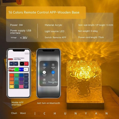 LED Water Ripple Night Light – USB Rotating Crystal Table Lamp, RGB Dimmable, 16 Color Ambient Decoration